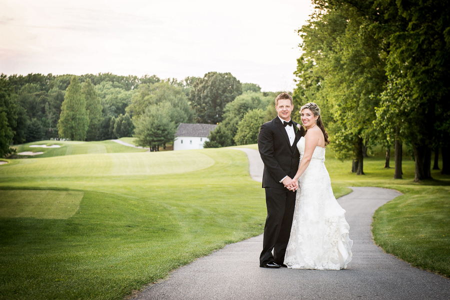 Outside photo of bride and groom at Deerfield wedding